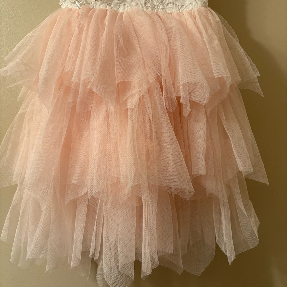 White & Blush Pink Layered Tulle Dress Girls Size 5 - Picture 4 of 8